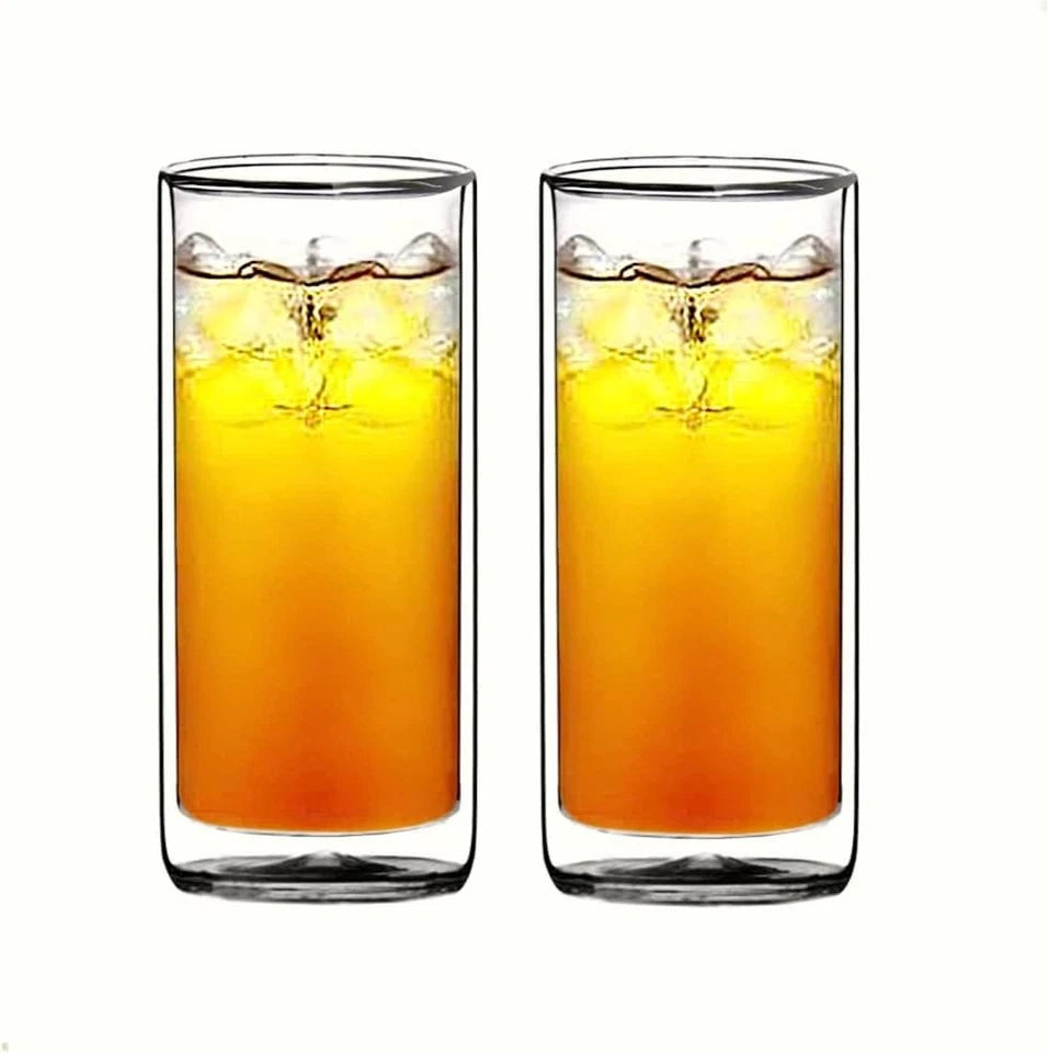 Sun's Tea Double Wall Insulated Glass Tumbler 16oz, Set of 2, Highball Cups