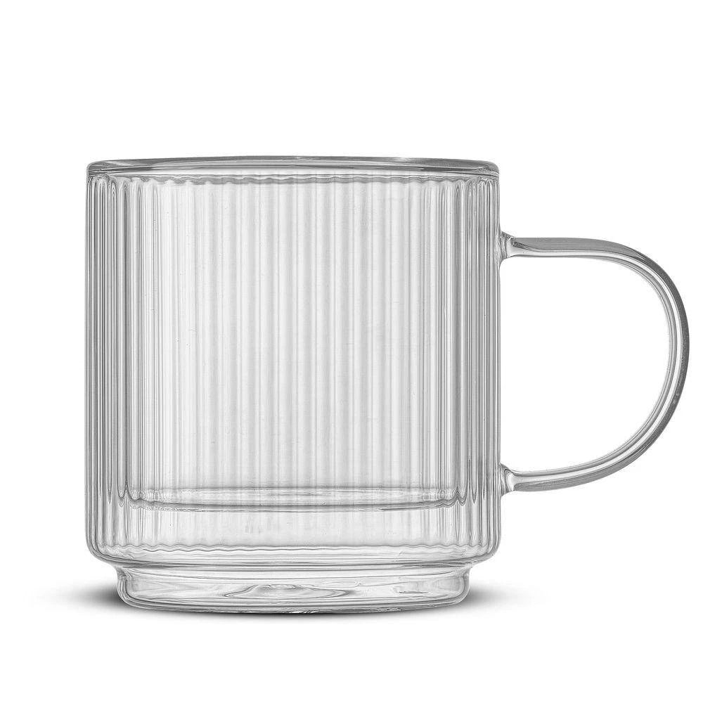 Fluted Stackable Lead Free Glass Double Wall Mug, 13.5 Oz. (Set of 2)
